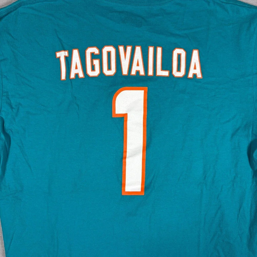 NFL Miami Dolphins #1 Tua Tagovailoa Teal & Orange T-shirt Size XL